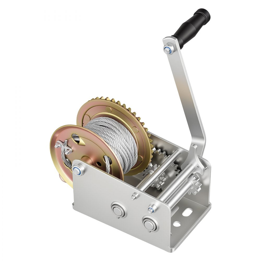 VEVOR Boat Winch, 3500 lbs Hand Winch, Heavy Duty Manual Rope Crank with 32.8ft Steel Wire, Portable Two-Way Ratchet, 2 Speed Switchable, Anti-Slip Handle Gear for Boat Trailer ATV Towing