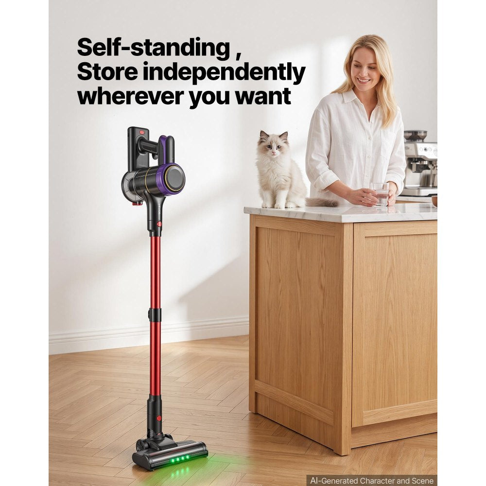 VEVOR Cordless Vacuum Cleaner 400W 40kPA Cordless Stick Vacuum Cleaner, For Home Hard Floor Carpet Pet Hair, 45-Min Runtime, Rechargeable, Lightweight Handheld, with LED Display, 4 Brush Heads