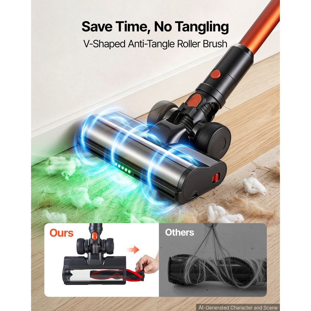 VEVOR Cordless Vacuum Cleaner 600W 50kPA Cordless Stick Vacuum Cleaner, For Home Hard Floor Carpet Pet Hair, 50-Min Runtime, Rechargeable, Lightweight Handheld, with LED Display, 4 Brush Heads