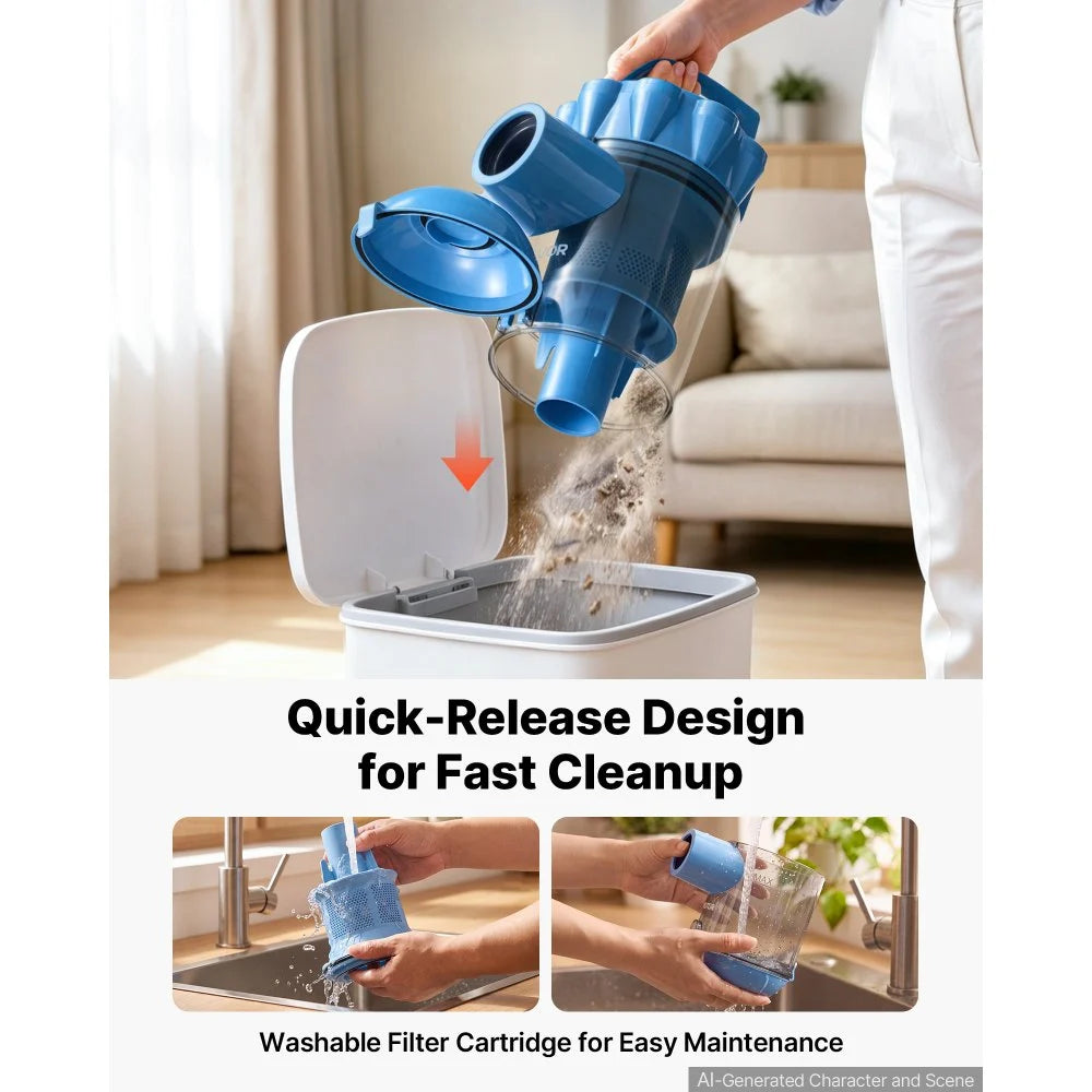 VEVOR Canister Vacuum Cleaner 1000W 17 kPa Portable Bagless Canister Vacuum, for Carpets, Hardwood Floors, Pet Hair, Adjustable Strong Suction, Easy-to-Clean Filter, with Hose, Cleaning Attachments