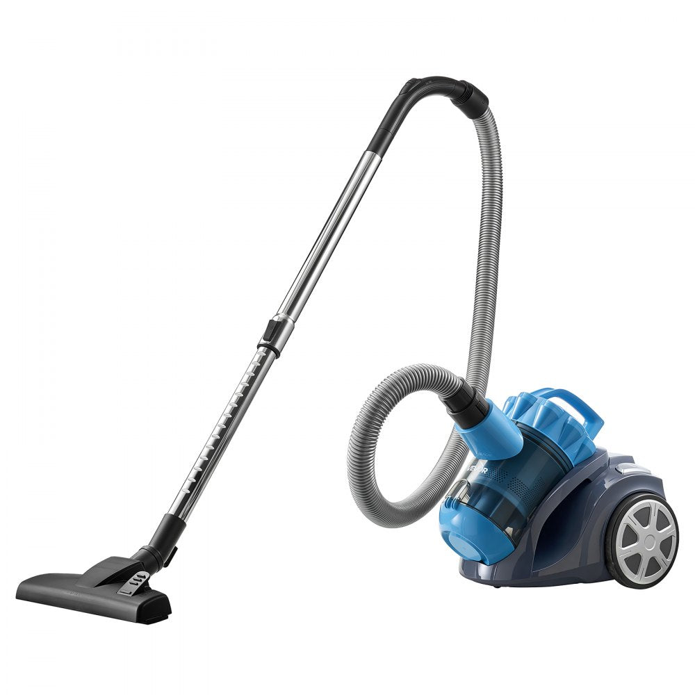 VEVOR Canister Vacuum Cleaner 1000W 17 kPa Portable Bagless Canister Vacuum, for Carpets, Hardwood Floors, Pet Hair, Adjustable Strong Suction, Easy-to-Clean Filter, with Hose, Cleaning Attachments