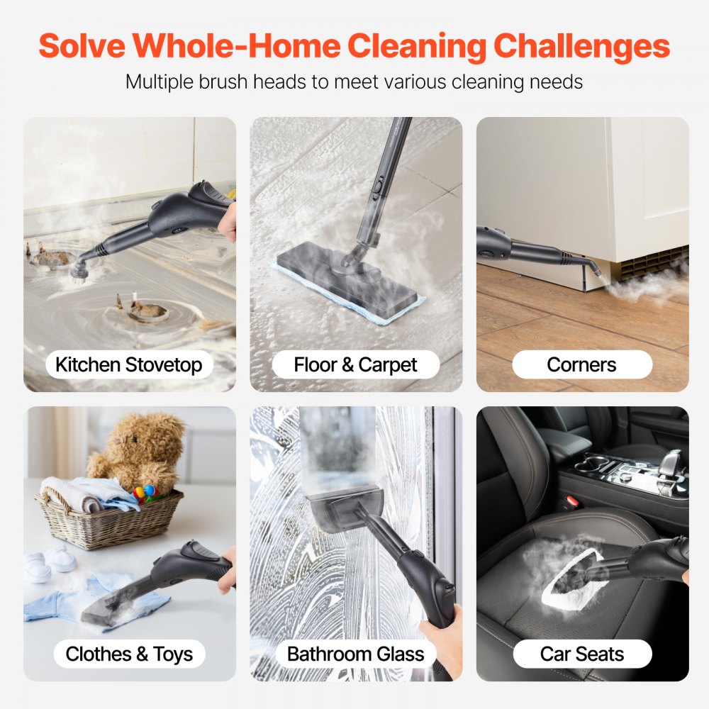 VEVOR Steam Cleaner, Multipurpose Powerful Steamer with 27 Accessories, Steamer Cleaing with Extra-Long Power Cord, 51 oz Tank and Portable Handle, for Grout, Tile, Floors, Appliances, Home & Car