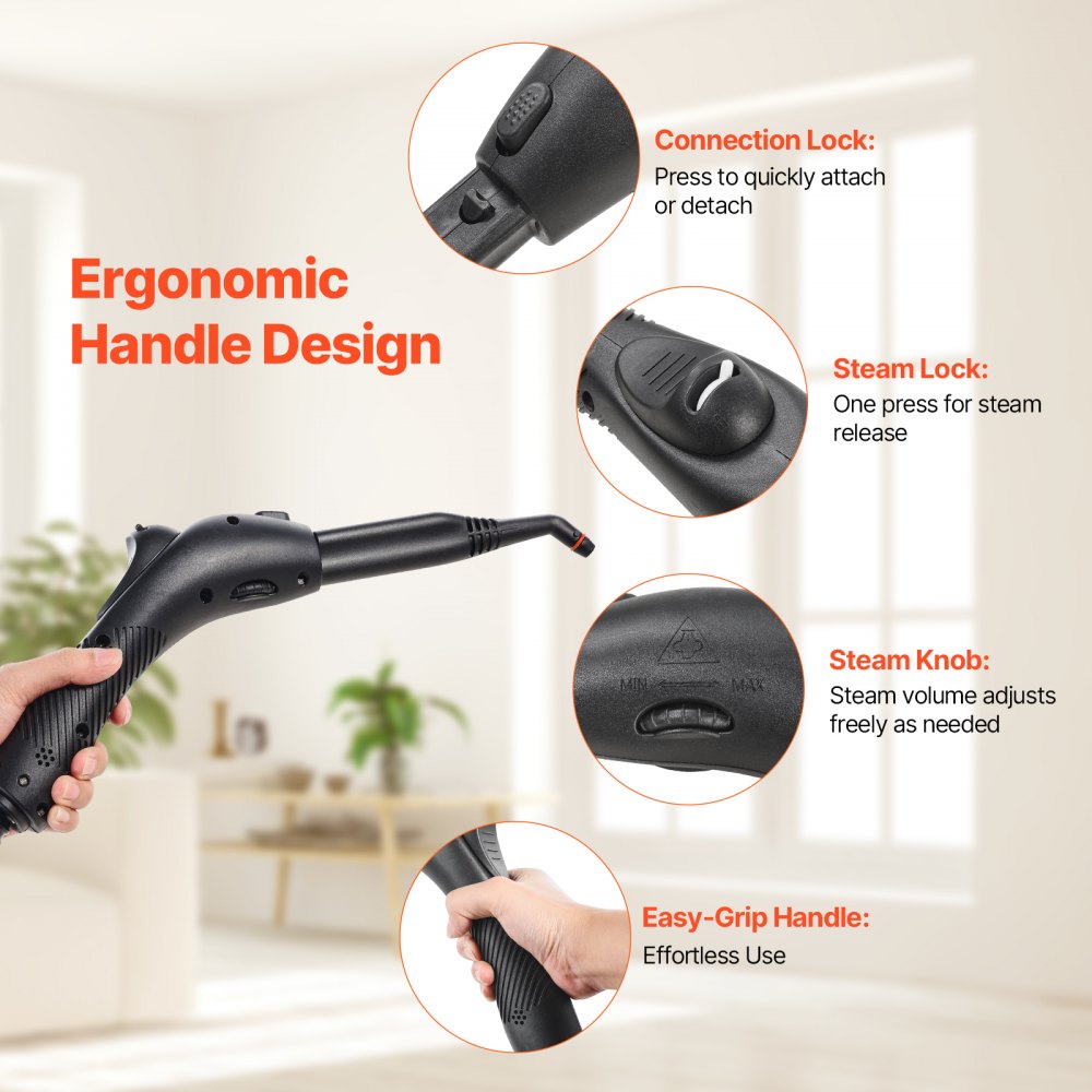 VEVOR Steam Cleaner, Multipurpose Powerful Steamer with 27 Accessories, Steamer Cleaing with Extra-Long Power Cord, 51 oz Tank and Portable Handle, for Grout, Tile, Floors, Appliances, Home & Car