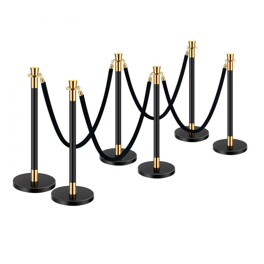 VEVOR Stanchions and Velvet Ropes, 6 Pcs Crowd Control Barriers with 4 Black Velvet Ropes, Stainless Steel Stanchion Post Queue with Sand Injection Hollow Base for Theater, Wedding, Party Supplies