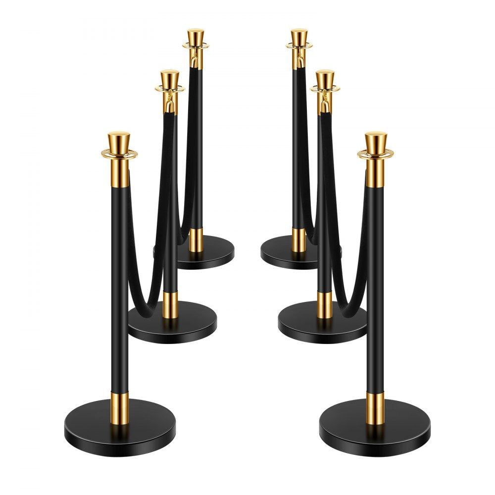 VEVOR Stanchions and Velvet Ropes, 6 Pcs Crowd Control Barriers with 4 Black Velvet Ropes, Stainless Steel Stanchion Post Queue with Sand Injection Hollow Base for Theater, Wedding, Party Supplies
