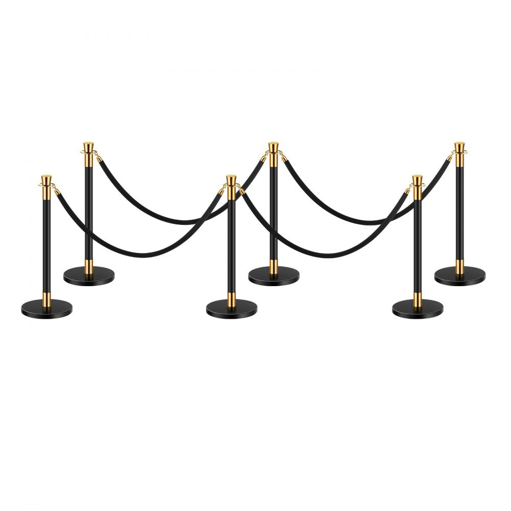 VEVOR Stanchions and Velvet Ropes, 6 Pcs Crowd Control Barriers with 4 Black Velvet Ropes, Stainless Steel Stanchion Post Queue with Sand Injection Hollow Base for Theater, Wedding, Party Supplies