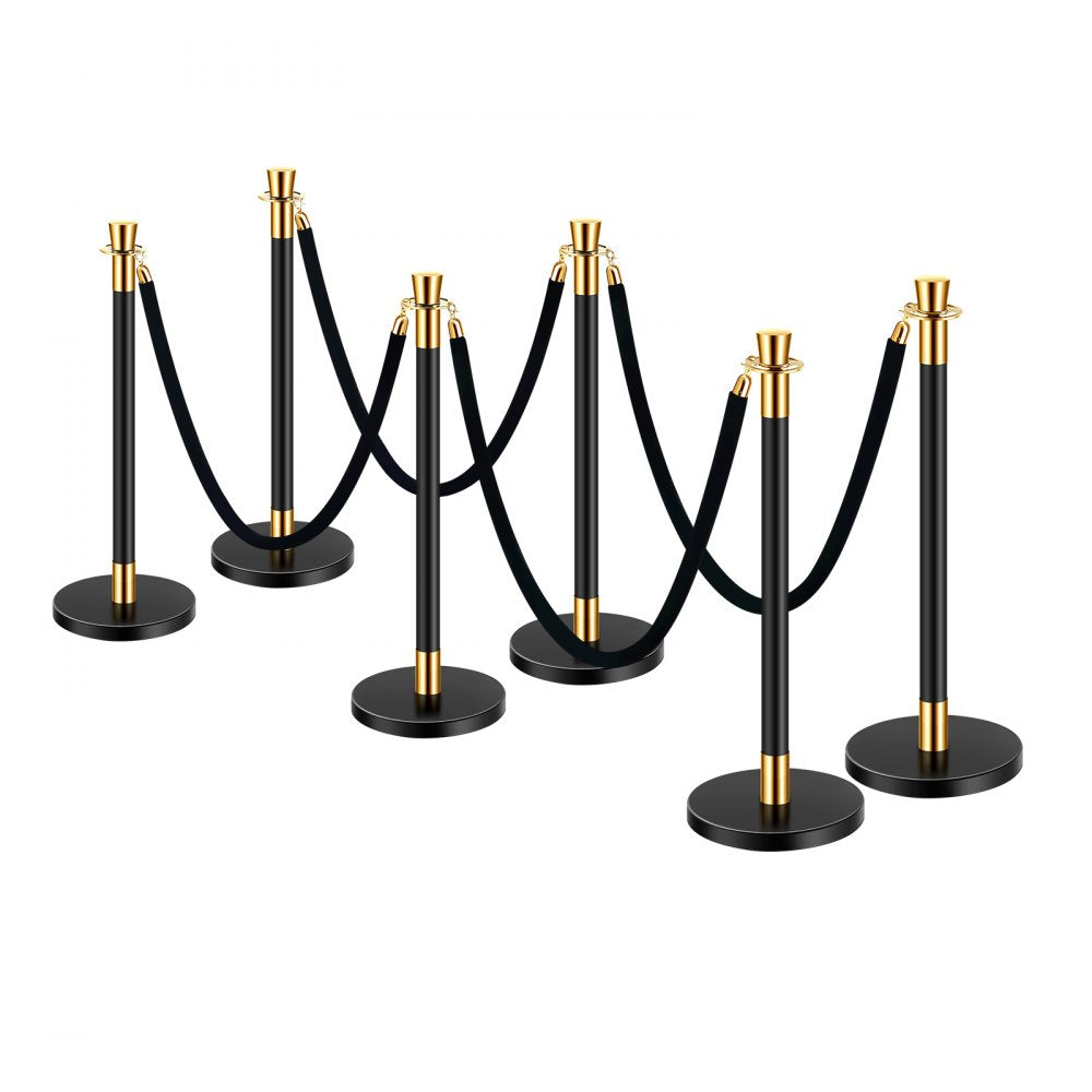 VEVOR Stanchions and Velvet Ropes, 6 Pcs Crowd Control Barriers with 4 Black Velvet Ropes, Stainless Steel Stanchion Post Queue with Sand Injection Hollow Base for Theater, Wedding, Party Supplies