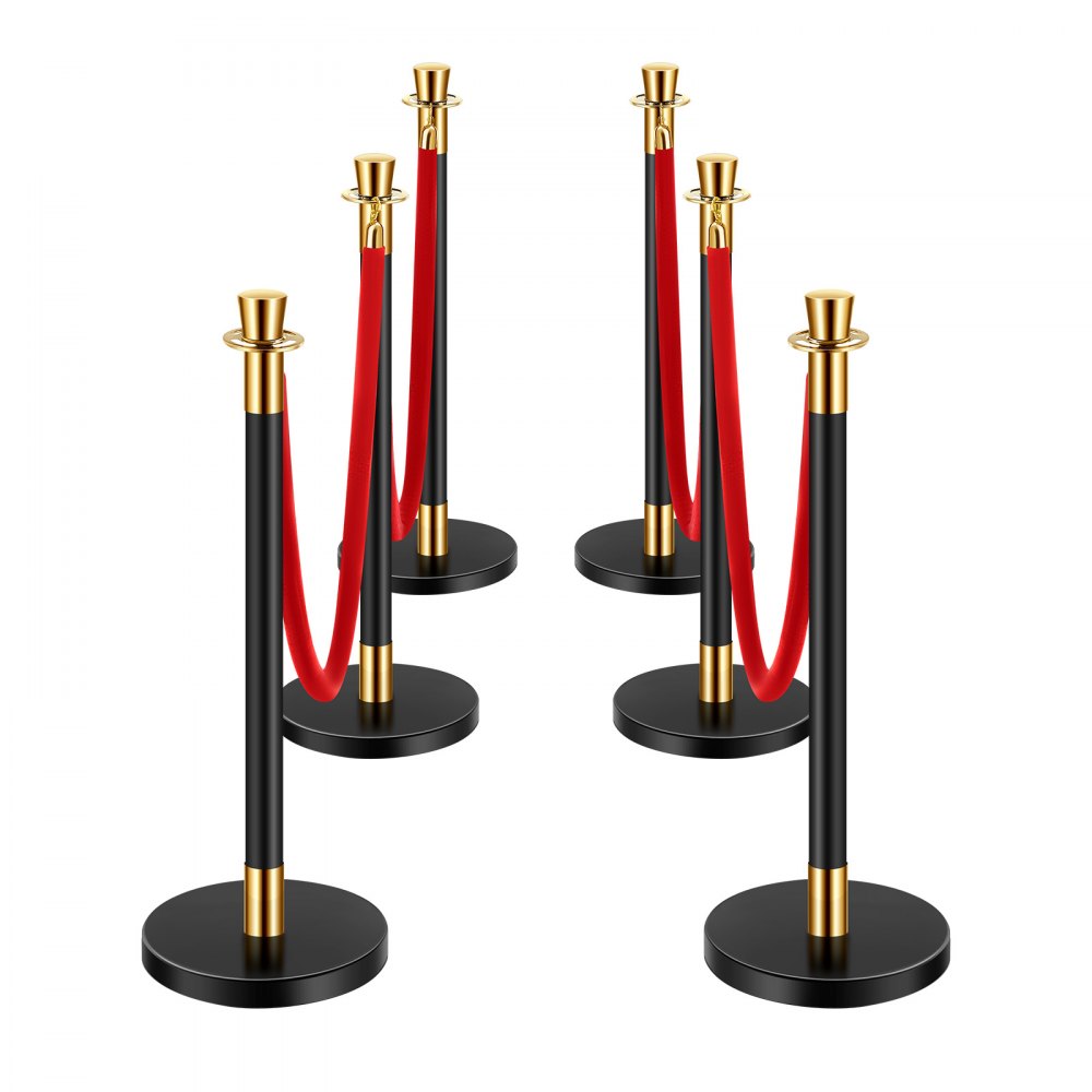 VEVOR Stanchions and Velvet Ropes, 6 Pcs Crowd Control Barriers with 4 Red Velvet Ropes, Stainless Steel Stanchion Post Queue with Sand Injection Hollow Base for Theater, Wedding, Party Supplies