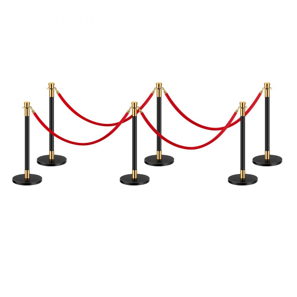 VEVOR Stanchions and Velvet Ropes, 6 Pcs Crowd Control Barriers with 4 Red Velvet Ropes, Stainless Steel Stanchion Post Queue with Sand Injection Hollow Base for Theater, Wedding, Party Supplies