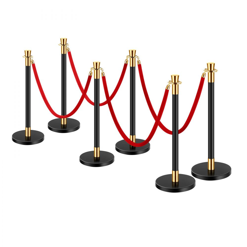 VEVOR Stanchions and Velvet Ropes, 6 Pcs Crowd Control Barriers with 4 Red Velvet Ropes, Stainless Steel Stanchion Post Queue with Sand Injection Hollow Base for Theater, Wedding, Party Supplies