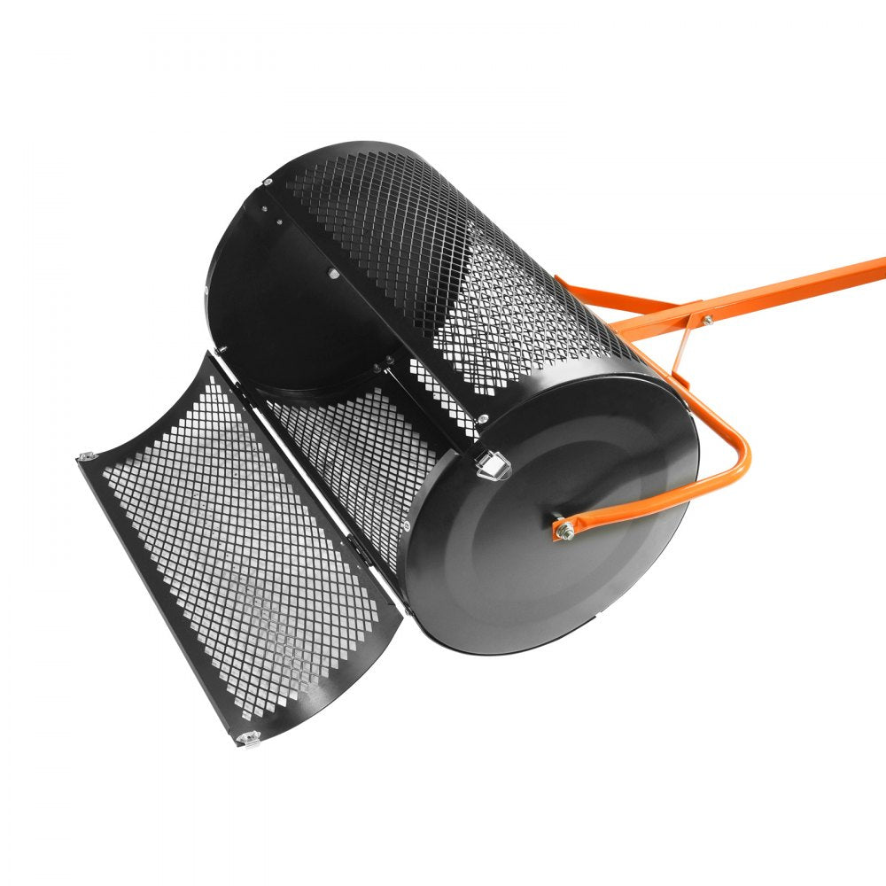 VEVOR Compost Spreader and Peat Moss Spreader, 24" Roller Lawn Spreader with Height Adjustable T Shaped Handle, Steel Mesh Basket Garden Spreader with Side Latches, for Spreading Manure Topsoil, Black