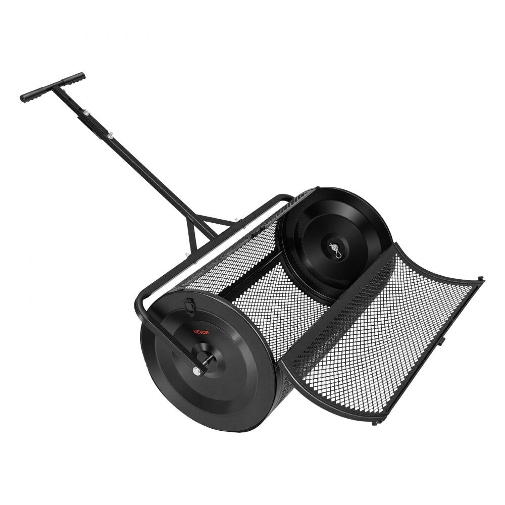 VEVOR Compost Spreader, 36" Wide Peat Moss Spreader with Push/Tow Handle, 4 Heights Adjustable, Powder-Coated Steel Garden Peat Moss Roller, Heavy Duty Grass Seed Roller for Planting Seeding, Black