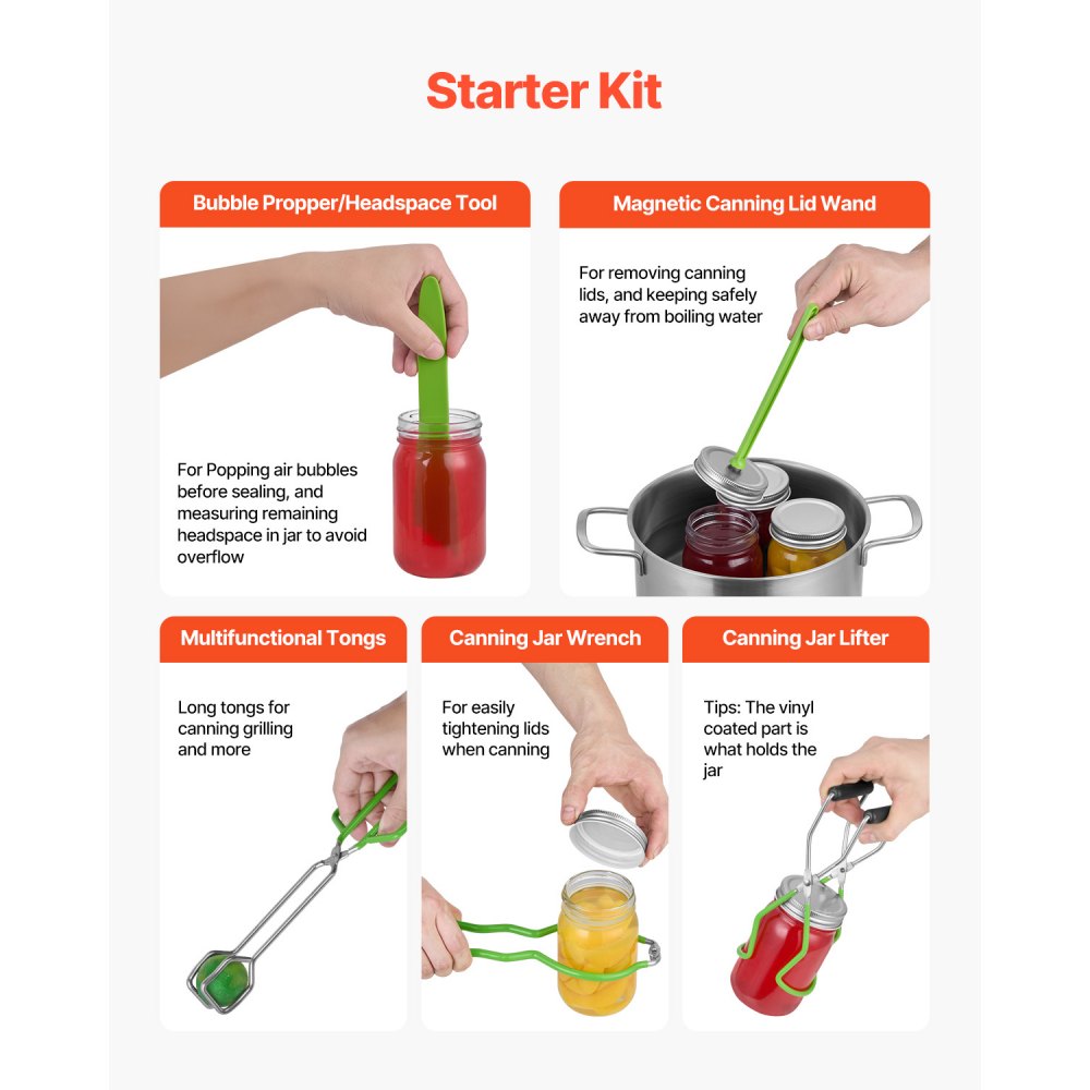 VEVOR Canning Supplies Starter Kit, 11 Pieces Stainless Steel Water Bath Canning Kit for Beginners, Canning Tools Set: Pot, Rack, Lid, Ladle, Funnel, Tongs, Jar Lifter, Wrench, Measuring Cup