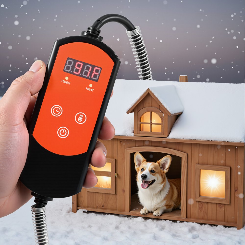 VEVOR Dog House Heater, 800W Pet Heater House with Overheat Protection, Adjustable Temperature & 24H Timer, Portable Electric Warmer with Anti-Bite Metal Material, Lightweight Chicken Coops Heated