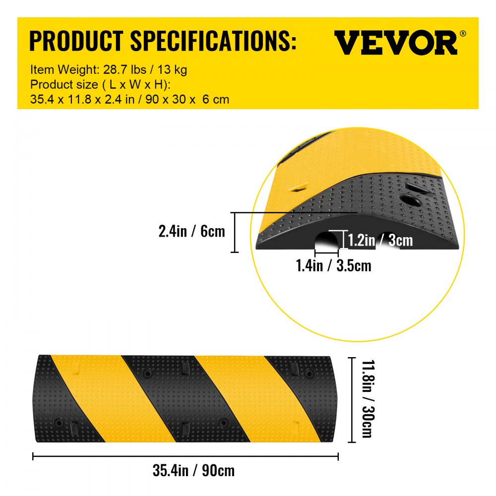 VEVOR Modular Rubber Traffic Speed Bump 2 Channel Cable Protector Ramp