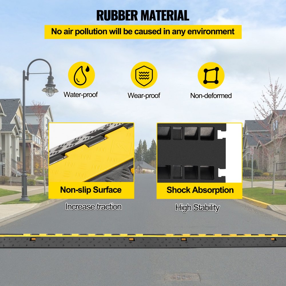 VEVOR 5-Set Rubber Cable Guard, Dual-Channel, Durable 66,000 lbs Capacity, Wire & Hose Protection Speed Bump for Driveways (2-Channel, 5 Sets-66,000 lbs)
