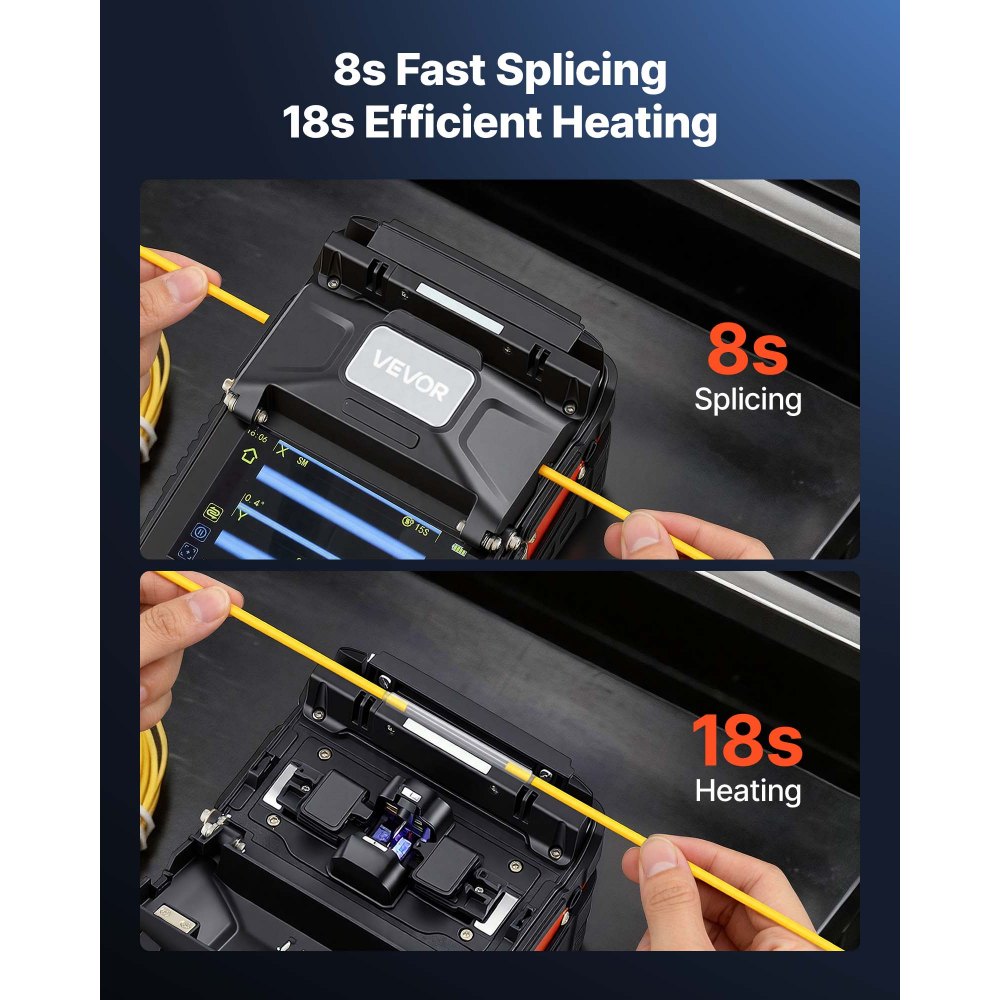VEVOR Fiber Fusion Splicer 6 Motors with 8s Splicing & 18s Heating, 5200mAh Core Alignment Fibers Optical Splicer, 5" LCD Screen, 3 in 1 Fiber Holder, App Bluetooth Connectivity for SM MM DS NZDS
