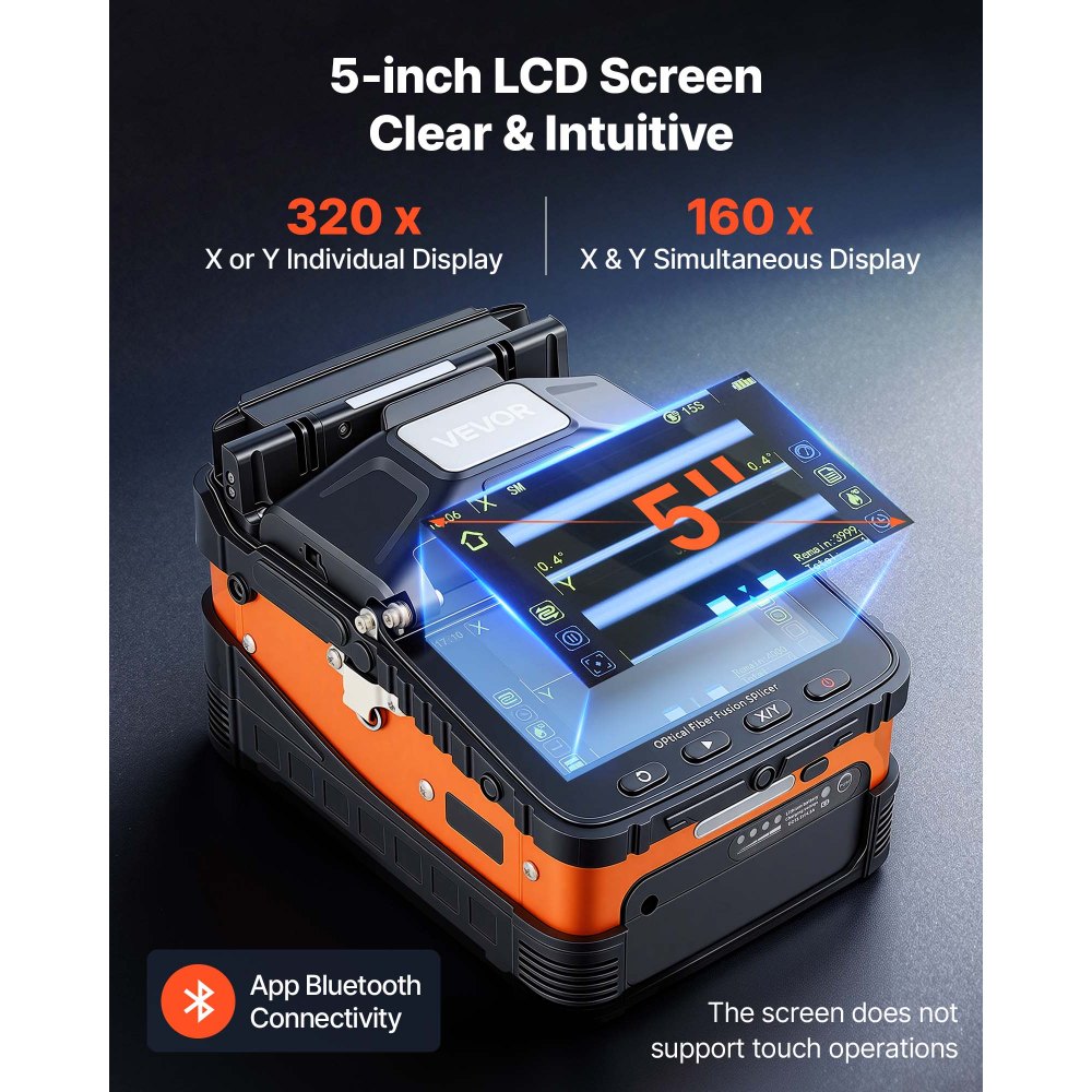 VEVOR Fiber Fusion Splicer 6 Motors with 8s Splicing & 18s Heating, 5200mAh Core Alignment Fibers Optical Splicer, 5" LCD Screen, 3 in 1 Fiber Holder, App Bluetooth Connectivity for SM MM DS NZDS