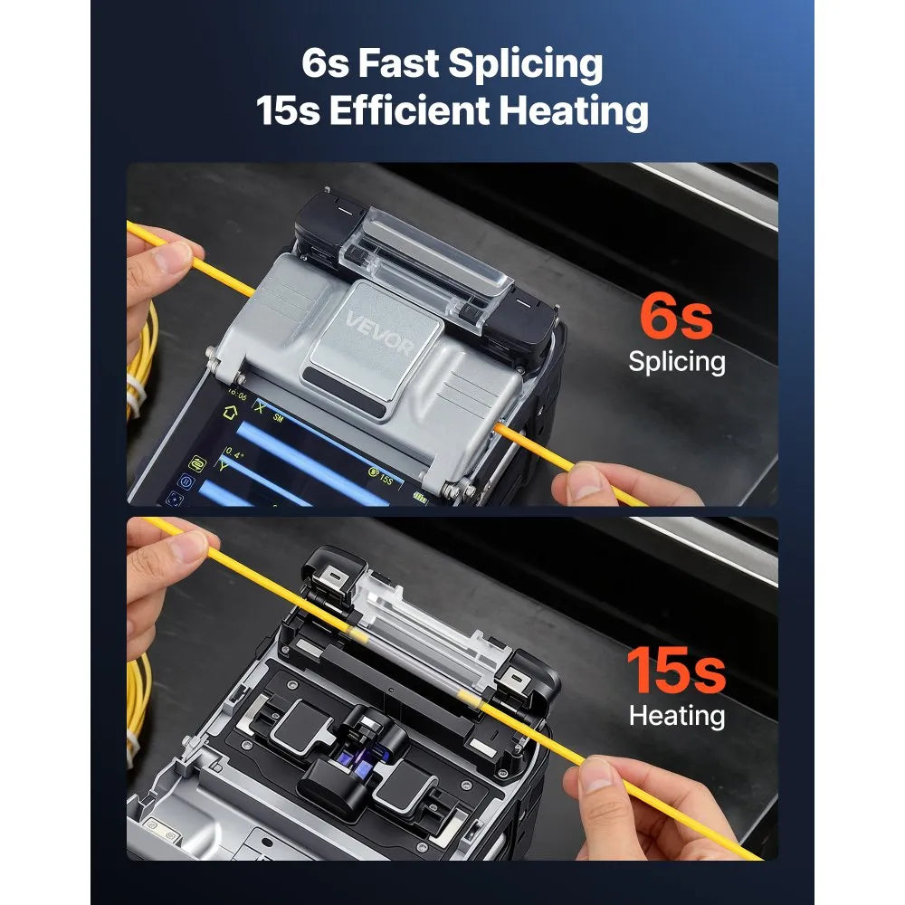 VEVOR Fiber Fusion Splicer 6 Motors with 6s Splicing & 15s Heating, 7800mAh Core Alignment Fiber Optical Splicer, 5" Touch Screen, 3 in 1 Fiber Holder, App Bluetooth Connectivity for SM MM DS NZDS