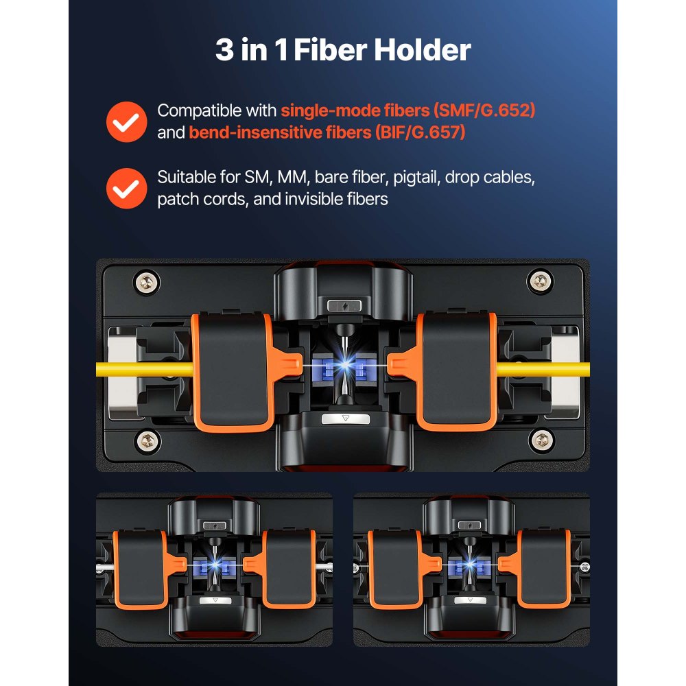 VEVOR Fiber Fusion Splicer 6 Motors with 5s Fast Splicing and 15s Heating, 7800mAh Core Alignment Fibers Optical Splicer with 5" Touchscreen, 3 in 1 Fiber Holder, VFL & OPM for SM MM DS NZDS