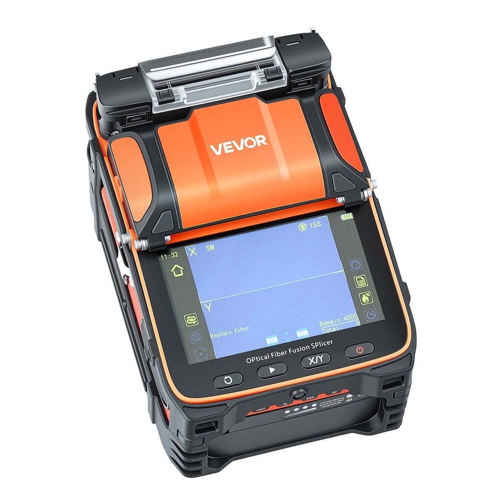 VEVOR Fiber Fusion Splicer 6 Motors with 5s Fast Splicing and 15s Heating, 7800mAh Core Alignment Fibers Optical Splicer with 5" Touchscreen, 3 in 1 Fiber Holder, VFL & OPM for SM MM DS NZDS
