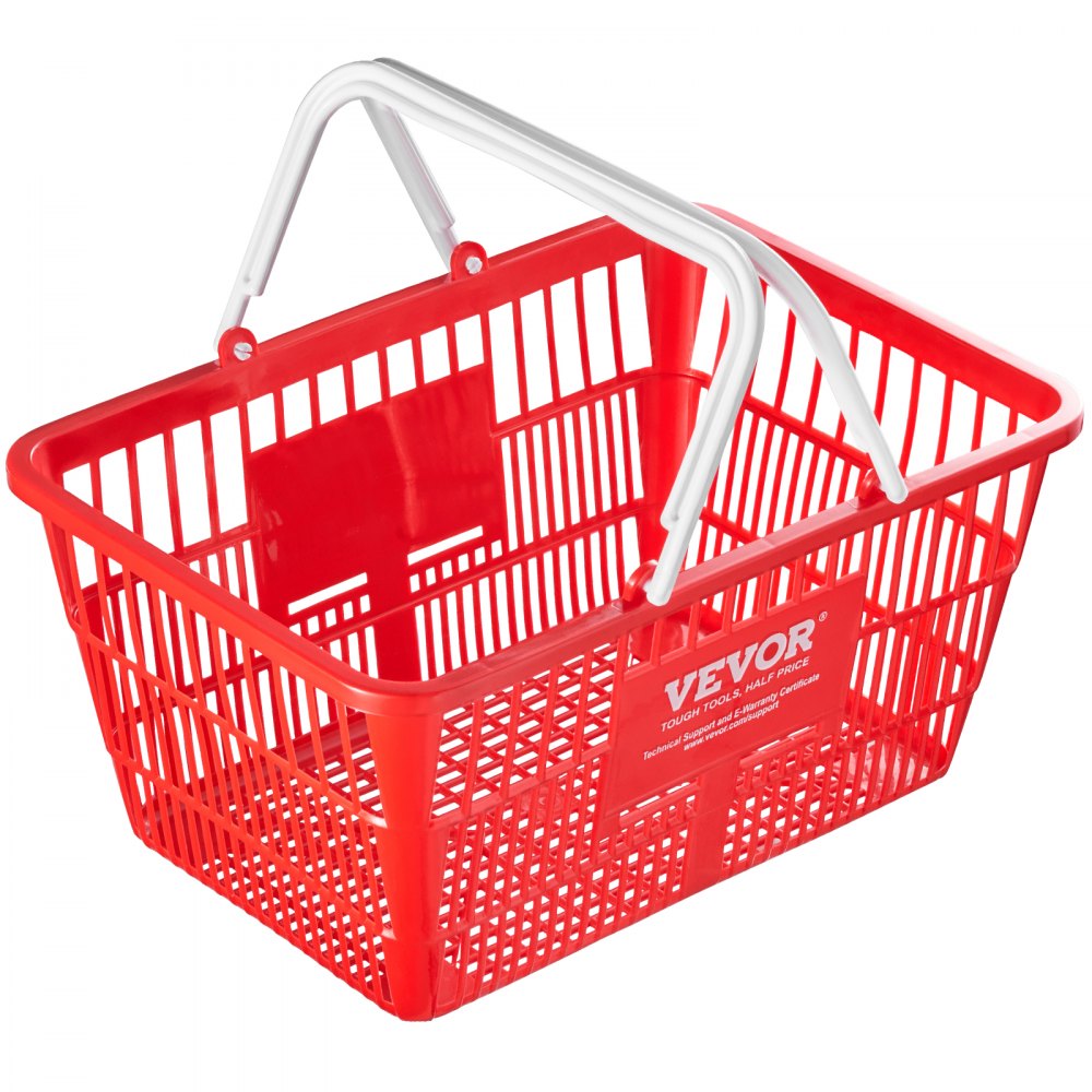 VEVOR Shopping Basket, Set of 20, 21L Durable Plastic Grocery Basket with Handle and Stand, 16.5 x 11.8 x 8.27 inch Portable Shop Basket Bulk Used for Retail Store Supermarket Grocery Shopping, Red