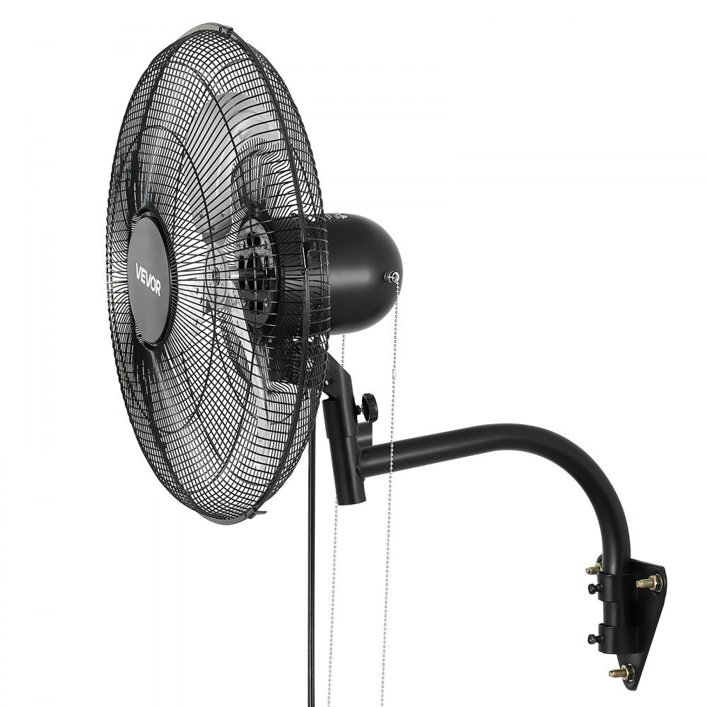 VEVOR Wall Mount Fan, 18 in Wall Mounted Hanging Fan Oscillating, 3-Speed, Long Airflow Distance, Adjustable Rotation Angle, Mechanical Powerful for Industry, Commercial, Garage, Workshop, Gym, Black