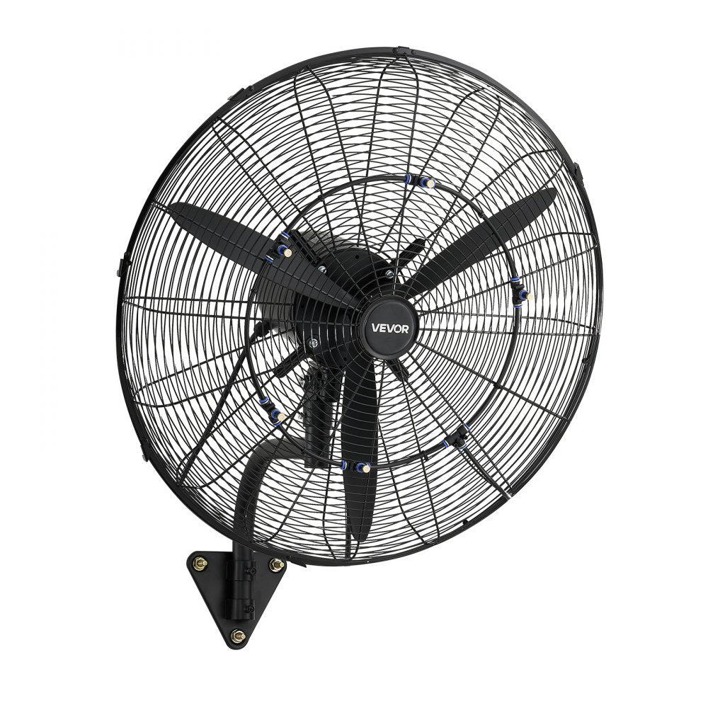 VEVOR Wall Mount Fan, 24 in Wall Mounted Hanging Fan with Oscillating & Mist, IP44-rated, 3-Speed, Powerful Air Reach, Mechanical Control, Long Airflow for Industry, Commercial, Garage, Workshop
