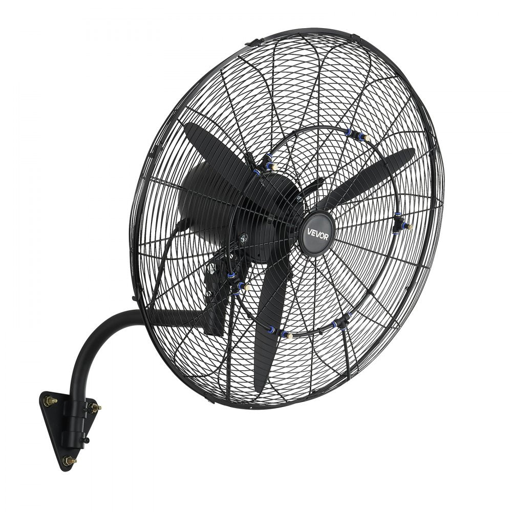 VEVOR Wall Mount Fan, 24 in Wall Mounted Hanging Fan with Oscillating & Mist, IP44-rated, 3-Speed, Powerful Air Reach, Mechanical Control, Long Airflow for Industry, Commercial, Garage, Workshop