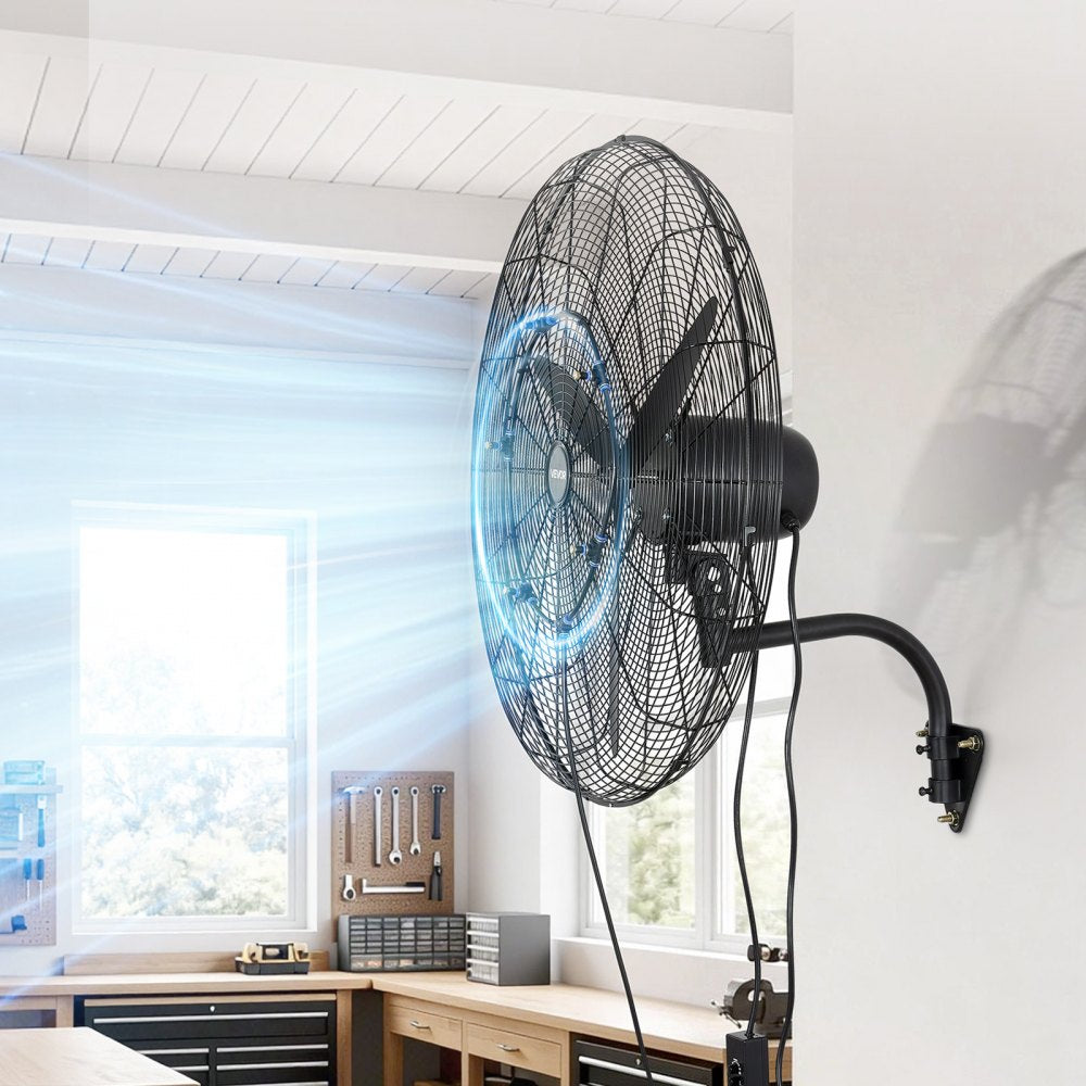 VEVOR Wall Mount Fan, 30 in Wall Mounted Hanging Fan with Oscillating & Mist, IP44-rated, 3-Speed, Powerful Air Reach, Mechanical Control, Long Airflow for Industry, Commercial, Garage, Workshop, Gym