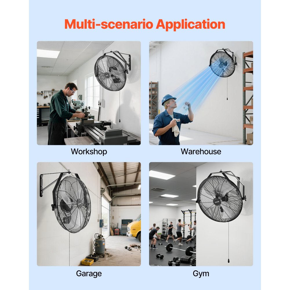 VEVOR 18 Inch Industrial Wall Mount Fan, High Velocity 4000 CFM Indoor Fan with 3 Speeds,  Powerful Motor Garage Wall Fan with Aluminum Blades for Workshop, Warehouse, Greenhouse, Commercial