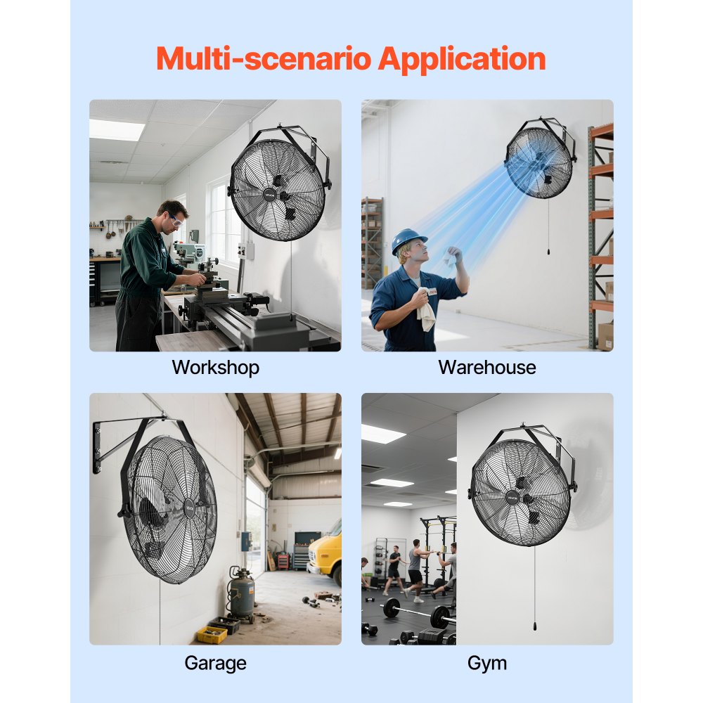 VEVOR 20 Inch Industrial Wall Mount Fan, High Velocity 4650 CFM Indoor Fan with 3 Speeds,  Powerful Motor Garage Wall Fan with Aluminum Blades for Workshop, Warehouse, Greenhouse, Commercial
