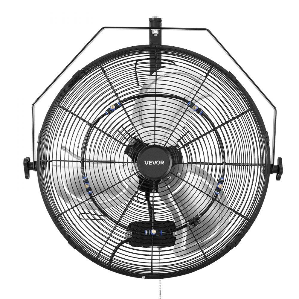 VEVOR Wall Mount Fan, 20 in Wall Mounted Hanging Fan with Mist, IP44-rated Protection, 3-Speed, Long Airflow Distance, Adjustable Rotation Angle, Powerful for Industry, Commercial, Garage, Workshop