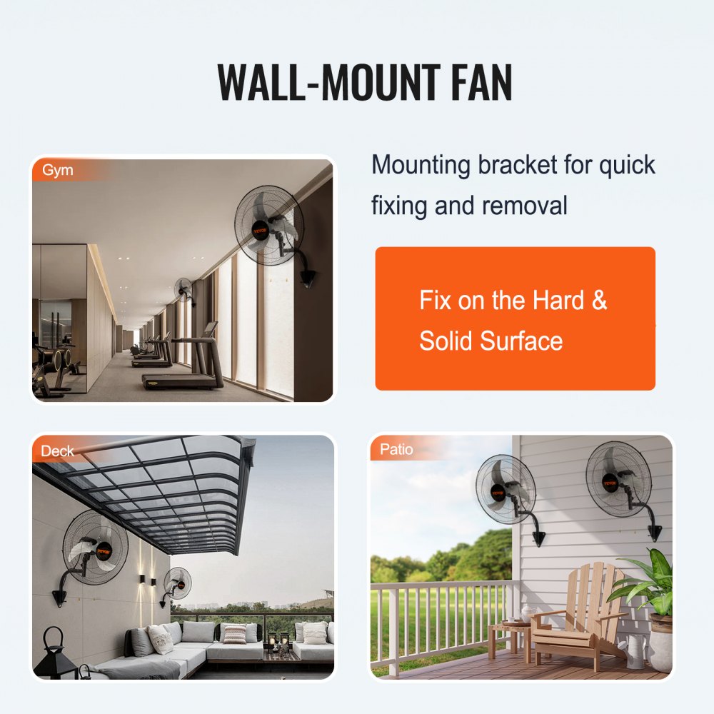 VEVOR Wall Mount Fan, 2 PCS 20 inch Oscillating, 3-speed High Velocity Max. 4000 CFM Industrial Wall Fan for Indoor, Commercial, Residential, Warehouse, Greenhouse, Workshop, Basement, Garage,Black