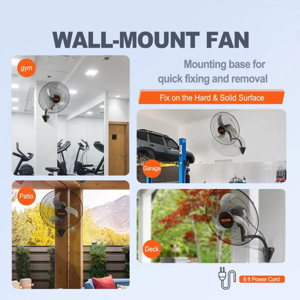 VEVOR Wall Mount Fan, 18 Inch, 3-speed High Velocity Max. 4000 CFM Oscillating Industrial Wall Fan, Commercial or Residential for Warehouse, Greenhouse, Workshop, Patio, Basement, Black, ETL Listed