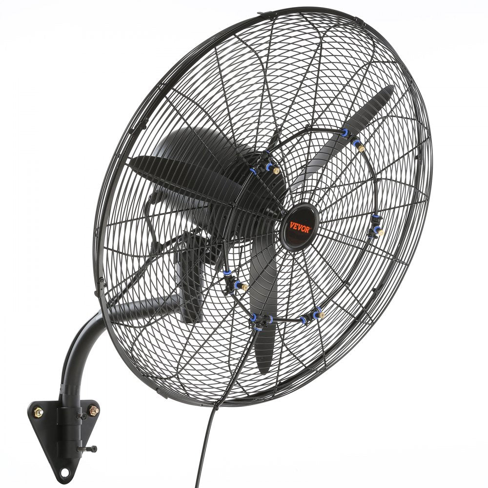 VEVOR Wall-Mount Misting Fan, 24 Inch, 3-speed High Velocity Max. 7000 CFM, Waterproof Oscillating Industrial Wall Fan, Commercial or Residential for Warehouse, Greenhouse, Workshop, Black, ETL Listed