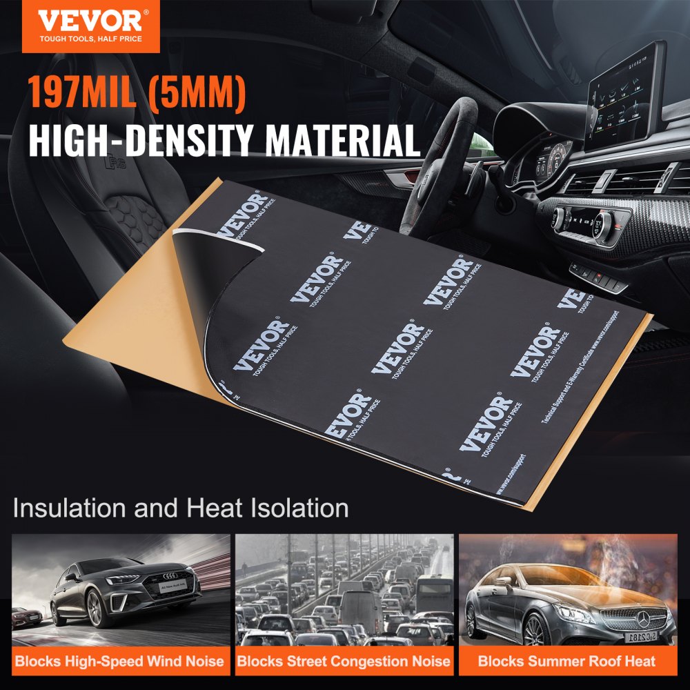 VEVOR Car Sound Deadening Mat, 200 mil 25 sqft Car Sound Dampening Material, Butyl Automotive Sound Deadener, Noise Insulation and Vibration Dampening Material for Car