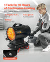 VEVOR radiant kerosene heater - continuous heating and fuel consumption graphic