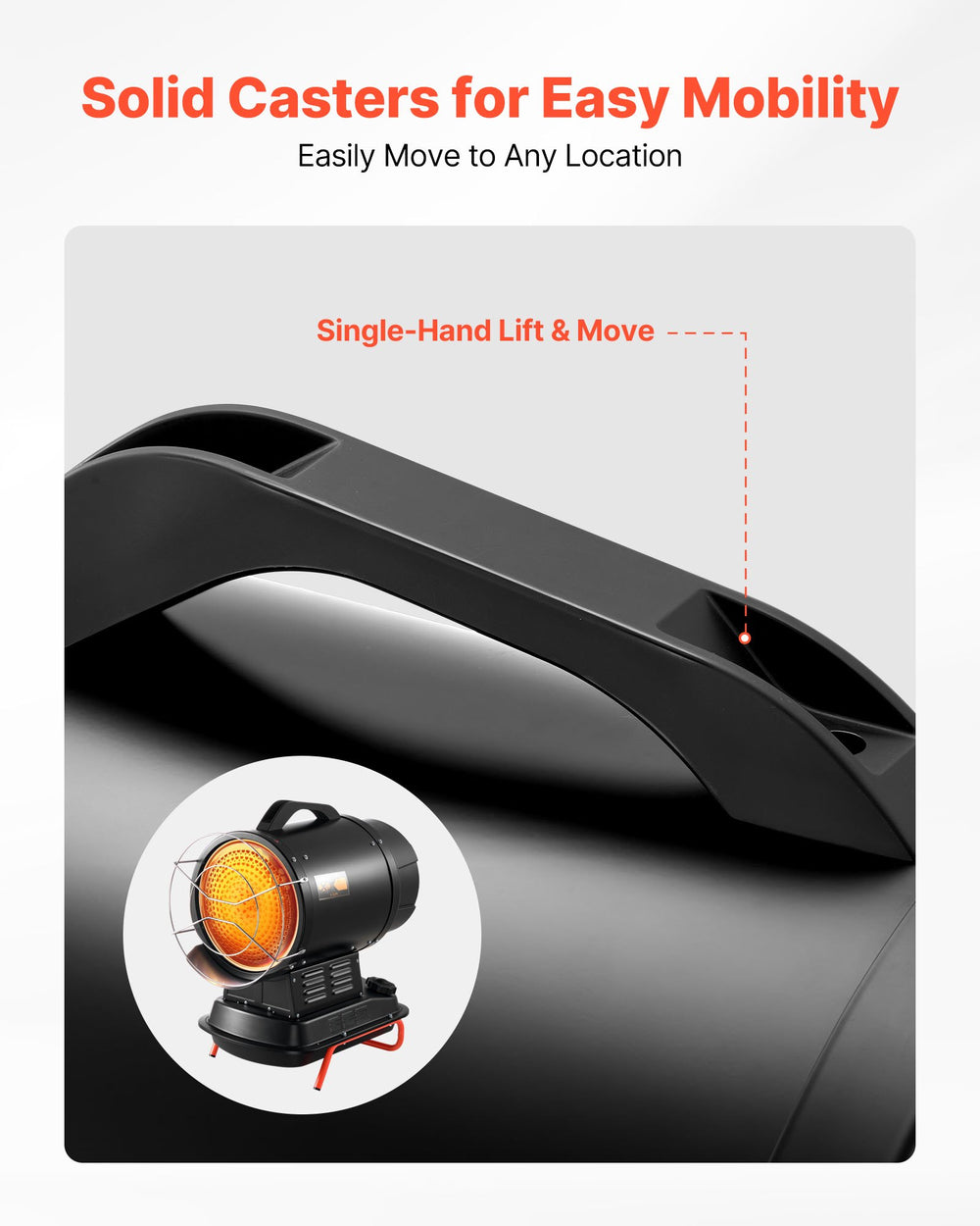 VEVOR radiant kerosene heater - built-in handle for mobility graphic