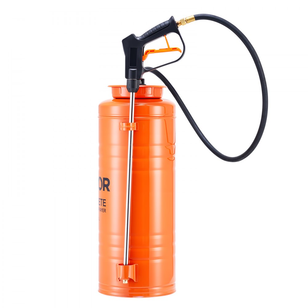 VEVOR Industrial Concrete Sprayer, 3.5 Gallon Stainless Steel Sprayer, Heavy Duty Tri-Poxy Pump Sprayers, 20.5"Wand with Ergonomic Gun Handle, 48"& 120"Hose, 2 Brass Nozzles for Construction, Garden