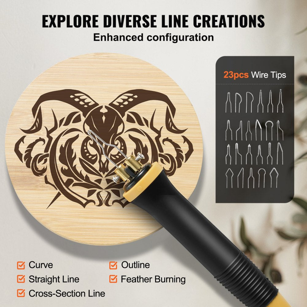 VEVOR Wood Burning Kit, 250~700°C Adjustable Temperature with Display, Dual Output Port with 2 Pyrography Pens, 23 Wire Nibs, 5 Solid-Point Tips, 2 Pen Holder, 4 Wood Chip, 1 Tweezers, 1 Sponge