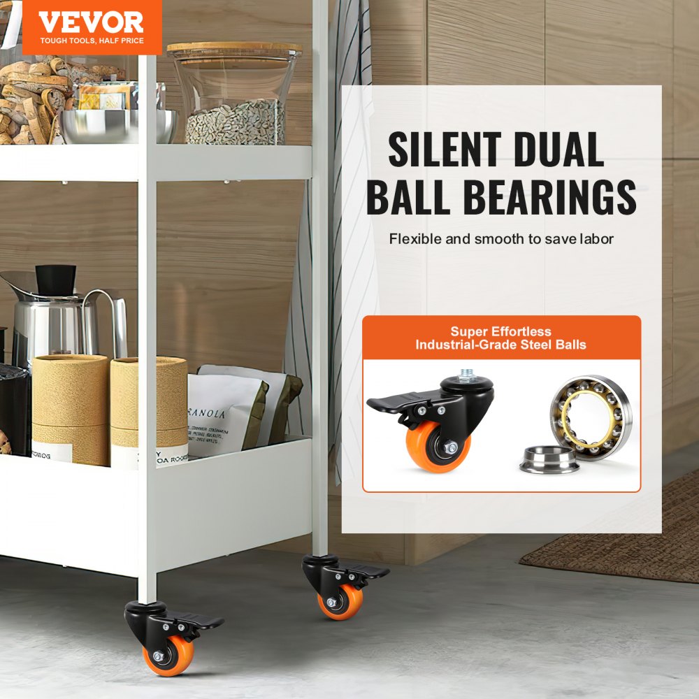 VEVOR Caster Wheels, 2 inch, Set of 4, 110 lbs Load Capacity, Threaded Stem Casters with Security Dual Locking Brake, Heavy Duty Industrial Casters, No Noise Swivel Caster Wheels for Cart, Furniture