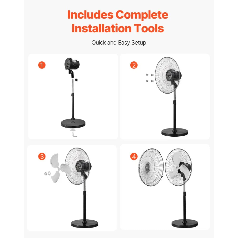 VEVOR Industrial Pedestal Fan, 18 Inch 90-Degree Oscillating Fan, Height Adjustable Standing Fans with 3 Adjustable Speeds, High Power Fans for Warehouse,Garage,Commercial,Residential, Black