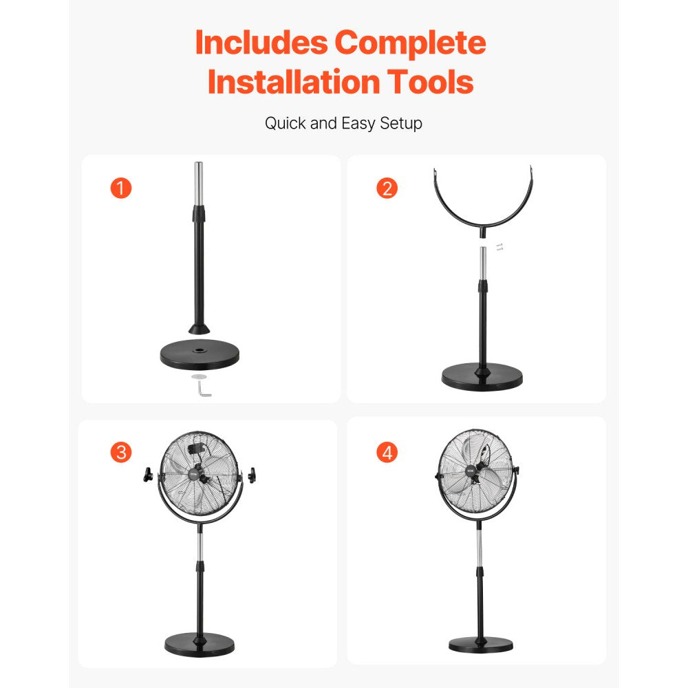 VEVOR Industrial Pedestal Fan, 20 Inch Standing Fan with 46.9 to 59.6 Inches Adjustable Height, Floor Fans with 3 Adjustable Speeds, High Power Fans for Warehouse,Garage,Commercial,Residential, Black
