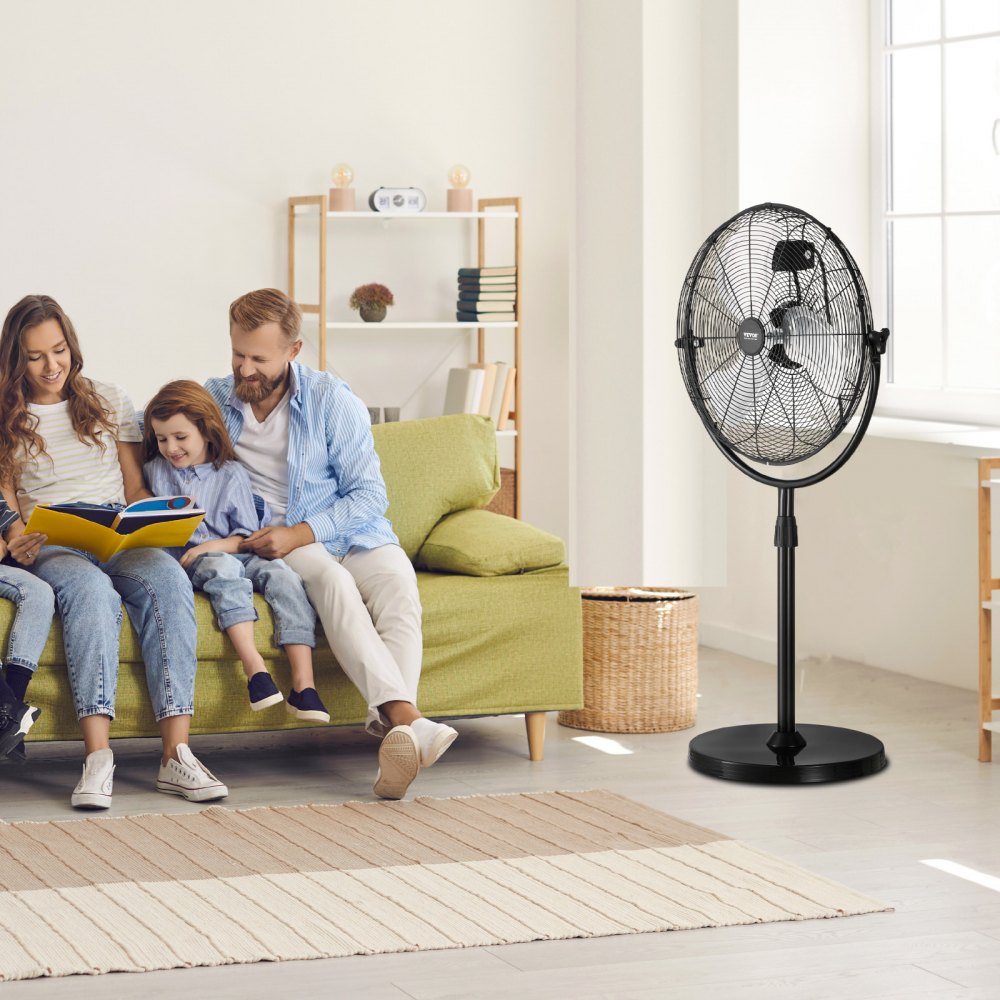 VEVOR Industrial Pedestal Fan, 20 Inch Standing Fan with 46.9 to 59.6 Inches Adjustable Height, Floor Fans with 3 Adjustable Speeds, High Power Fans for Warehouse,Garage,Commercial,Residential, Black