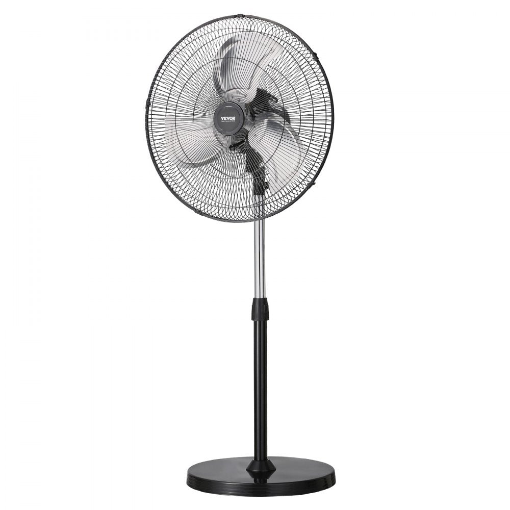 VEVOR Industrial Pedestal Fan, 20 Inch 90-Degree Oscillating Fan, Height Adjustable Standing Fans with 3 Adjustable Speeds, High Power Fans for Warehouse,Garage,Commercial, Black