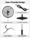 VEVOR 24-Inch High Velocity Pedestal Fan, 6800 CFM Industrial Standing Floor Fan with 85° Oscillating, 3-Speed Adjustable Height, IP44 Waterproof, Carbon Steel for Commercial, Garage, Workshop, Black