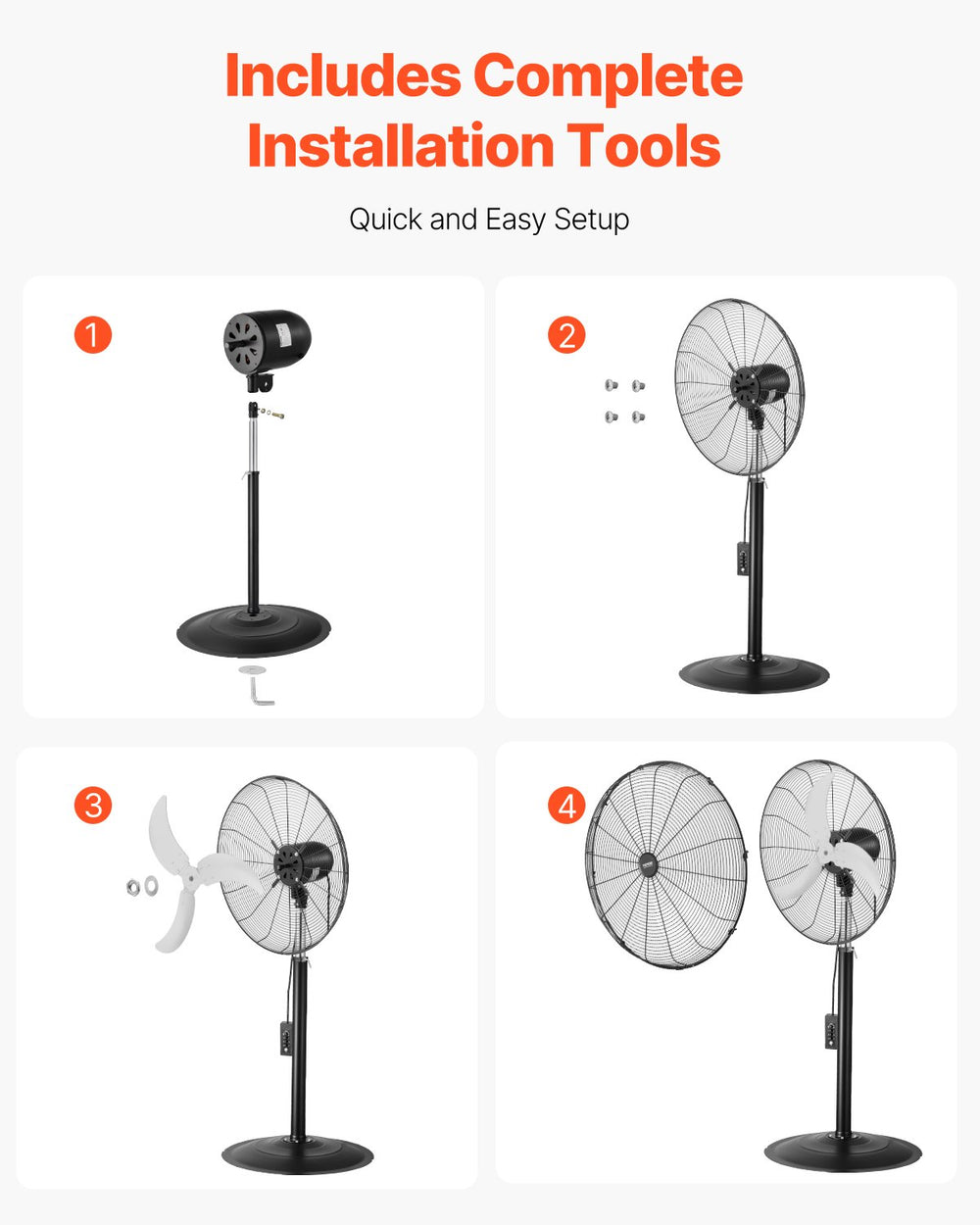 VEVOR Industrial Pedestal Fan, 24 Inch 85-Degree Oscillating Fan, Height Adjustable Standing Fans with 3 Adjustable Speeds, High Power Fans for Warehouse,Garage,Commercial, Black