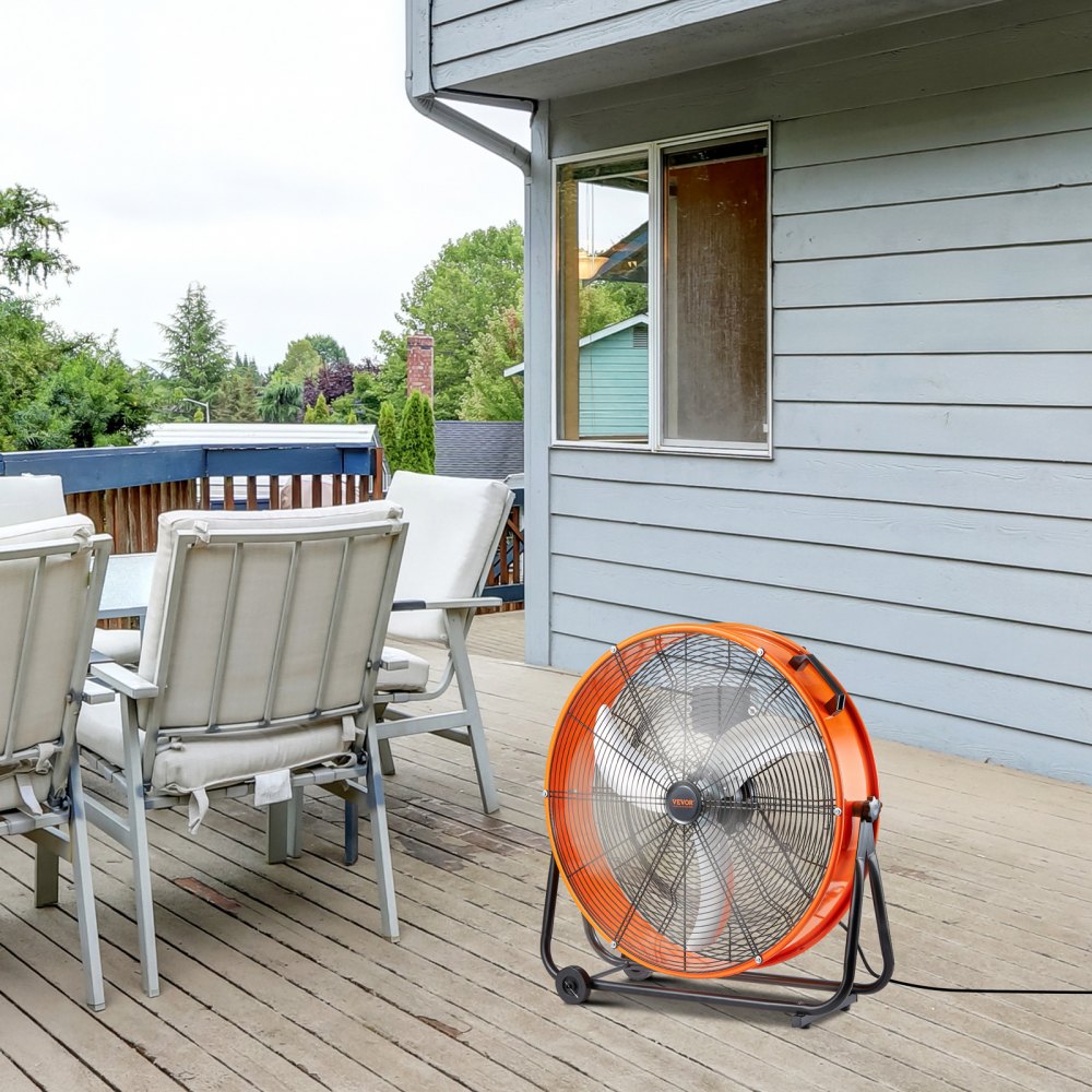 VEVOR Drum Fan, 24 Inch High Velocity Industrial Shop Fan, Heavy Duty Commercial Use 3-Speed 8600CFM, 360°Adjustable Tilting,0-2h Timer Industrial Floor Fan for Warehouse,Workshop,Factory, Basement