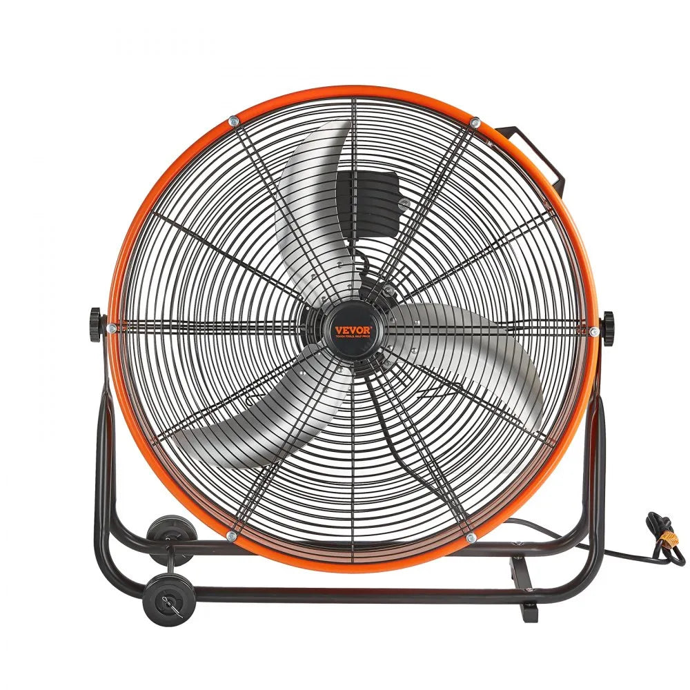 VEVOR Drum Fan, 24 Inch High Velocity Industrial Shop Fan, Heavy Duty Commercial Use 3-Speed 8600CFM, 360°Adjustable Tilting,0-2h Timer Industrial Floor Fan for Warehouse,Workshop,Factory, Basement